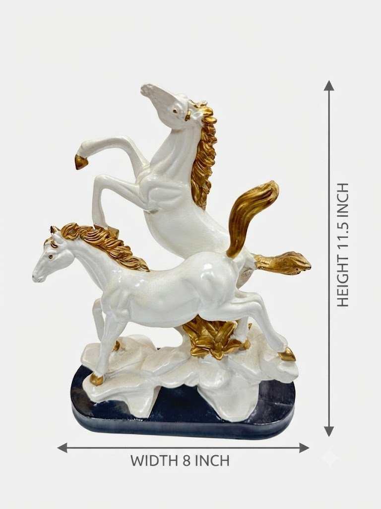Dable horse ( Elegant White Double Horse Figurine with Golden Accents ) - Image 2