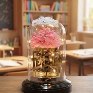 Dm SET TEACHER 02 ( Best Teacher Ever Floral LED Glass Dome Decoration )