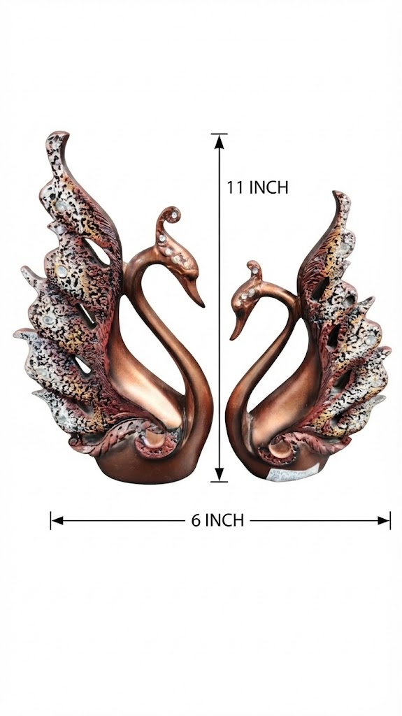 Duck copper 107 ( Elegant Copper Swan Couple Decorative Showpiece ) - Image 2