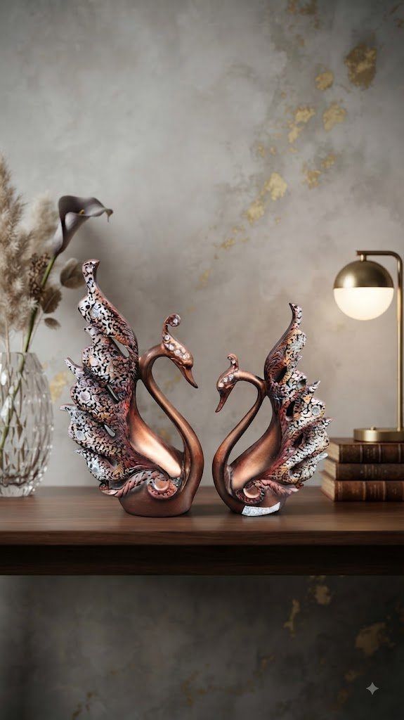 Duck copper 107 ( Elegant Copper Swan Couple Decorative Showpiece )