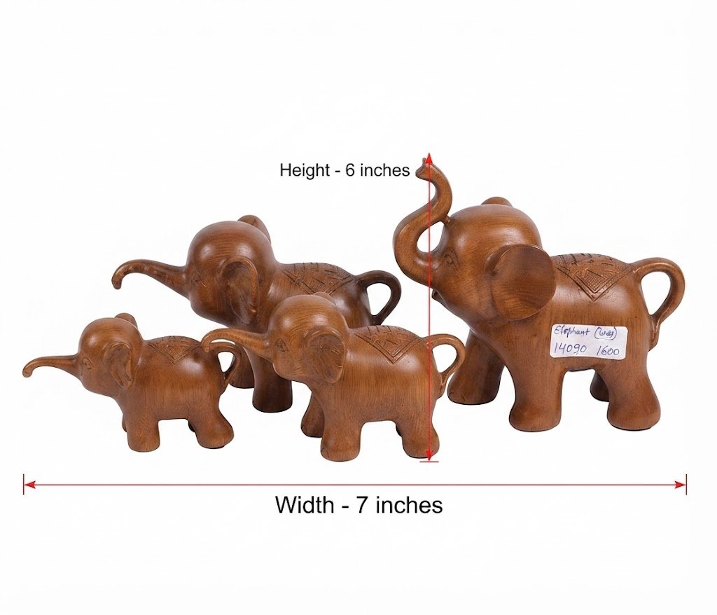 Elephant 1,4 ( Handcrafted Wooden Elephant Family Set ) - Image 2