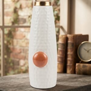 GL5107 ( Elegant White Textured Decorative Vase with Gold Rim )