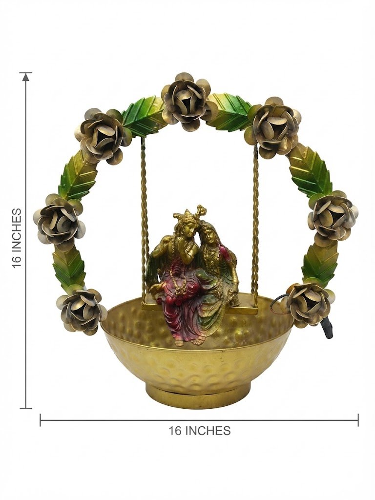 ME-2 ( Royal Radha Krishna Jhula Decorative Showpiece with Floral Arch ) - Image 2
