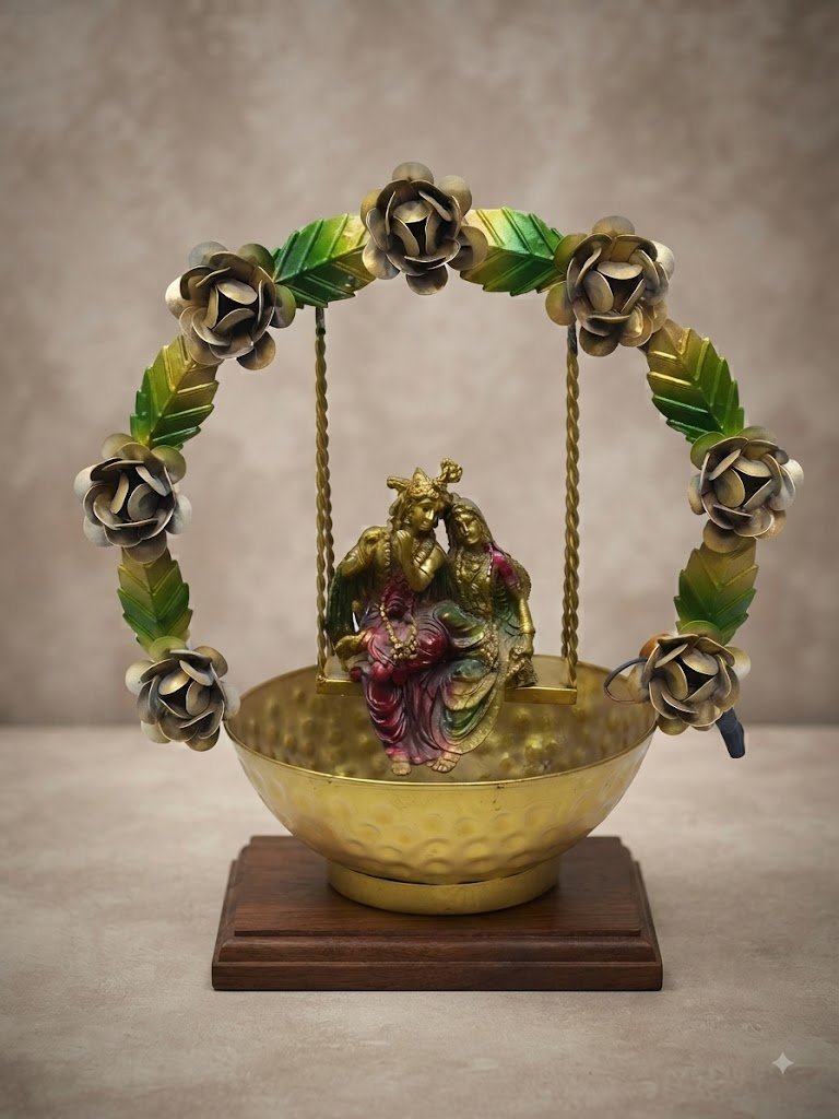 ME-2 ( Royal Radha Krishna Jhula Decorative Showpiece with Floral Arch )