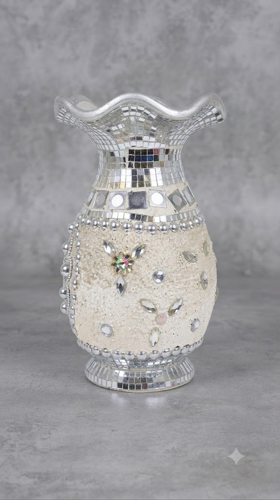 Handcrafted Silver Mirror Mosaic Decorative Vase