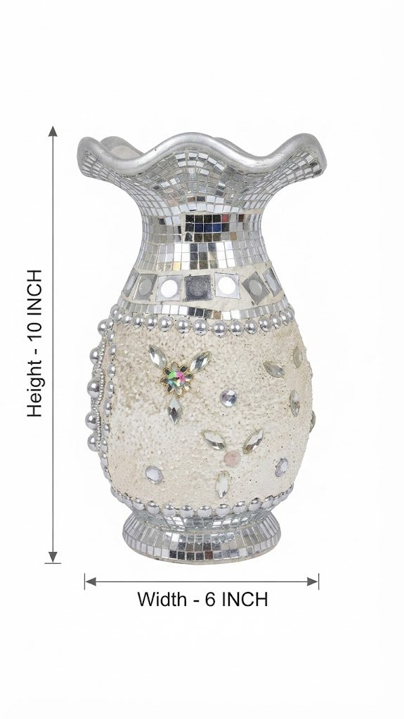 Handcrafted Silver Mirror Mosaic Decorative Vase - Image 2