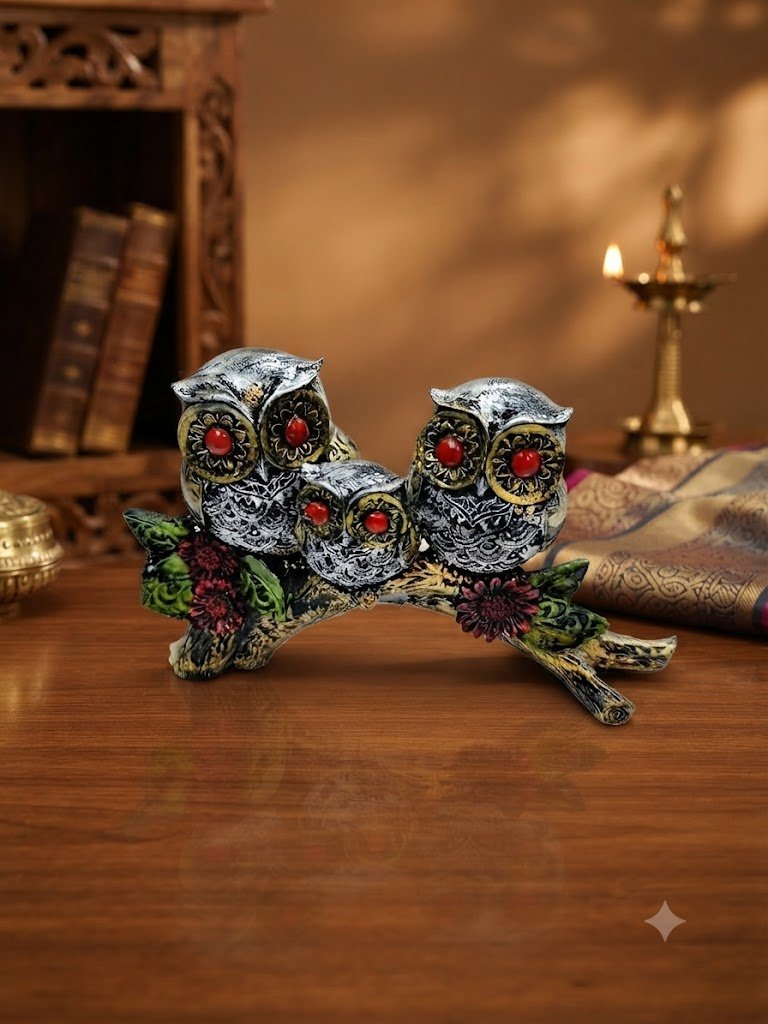 No.5 OWL ( Elegant Family of Four Owls on Branch )