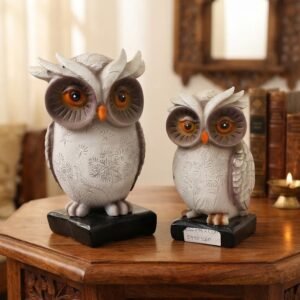 OWL110 1,2 ( Elegant White Owl Pair Decorative Showpiece Set )