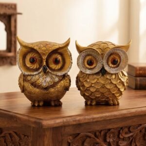 OWl 1,2  ( Elegant Antique Golden Owl Pair Decorative Showpiece )