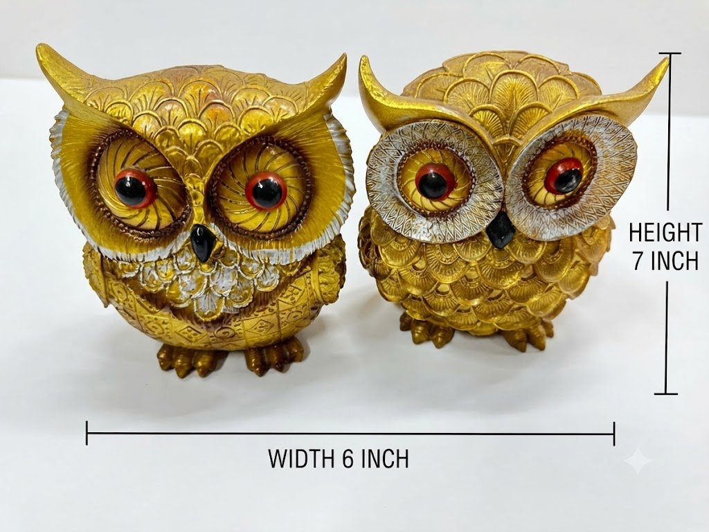 OWl 1,2 ( Elegant Antique Golden Owl Pair Decorative Showpiece ) - Image 2