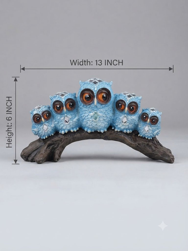 Owl.Blue.10No ( Elegant Blue Owl Family on Tree Branch Showpiece ) - Image 2