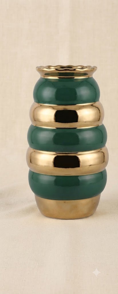 PJ1598 ( Elegant Emerald Green & Gold Decorative Ceramic Vase )