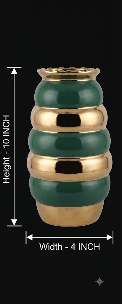 PJ1598 ( Elegant Emerald Green & Gold Decorative Ceramic Vase ) - Image 2