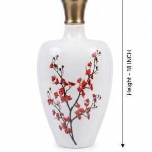Elegant White Ceramic Vase with Red Blossom Branch Design
