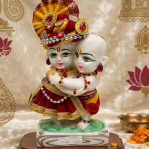 S.K clothes ( Beautiful Radha Krishna Hugging Idol with Traditional Red & Golden Poshak )