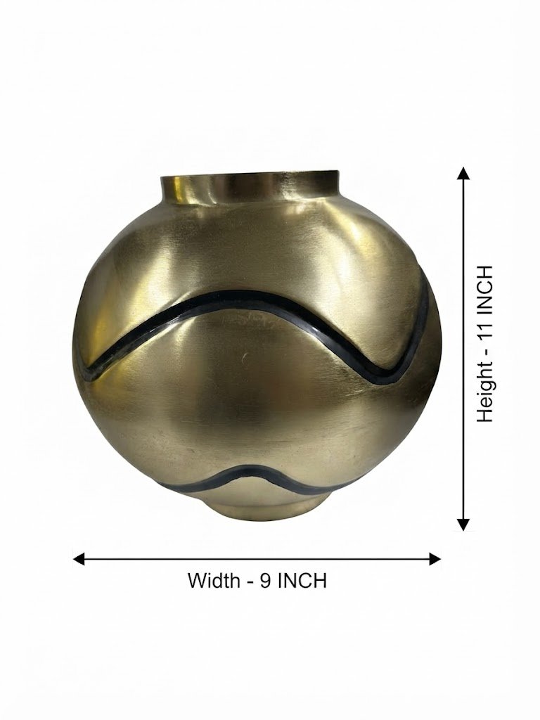 SA-1081 ( Elegant Antique Gold Round Decorative Vase with Black Wave Accent ) - Image 2
