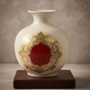SA-1097 ( Vintage Ornamental Ceramic Vase with Red and Gold Floral Medallion )