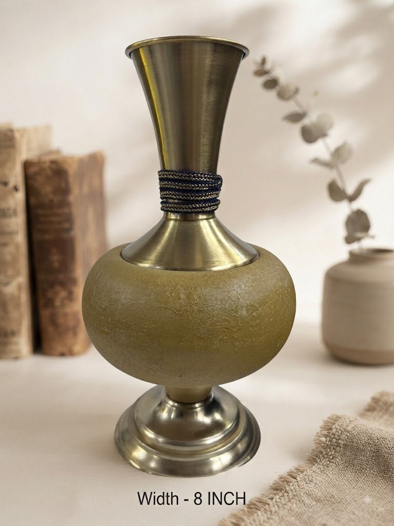 SA.1031 ( Elegant Antique Gold Metal & Textured Olive Decorative Vase )