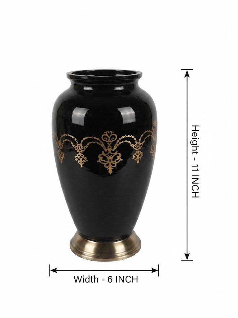SA.1068 ( Elegant Glossy Black Decorative Vase with Golden Ornamental Design ) - Image 2