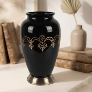 SA.1068 ( Elegant Glossy Black Decorative Vase with Golden Ornamental Design )