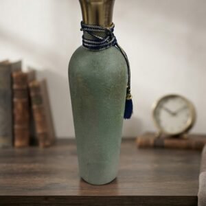 SA1049 ( Elegant Sage Green Textured Vase with Antique Gold Neck & Tassel )