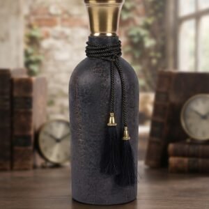 SA1057  ( Elegant Charcoal Textured Decorative Vase with Antique Gold Neck & Tassels )