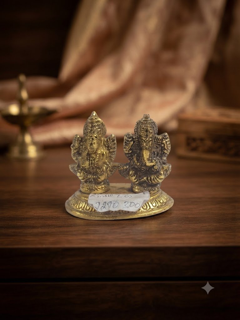 Small LG ( Antique Gold-Tone Lakshmi & Ganesha Decorative Idol )