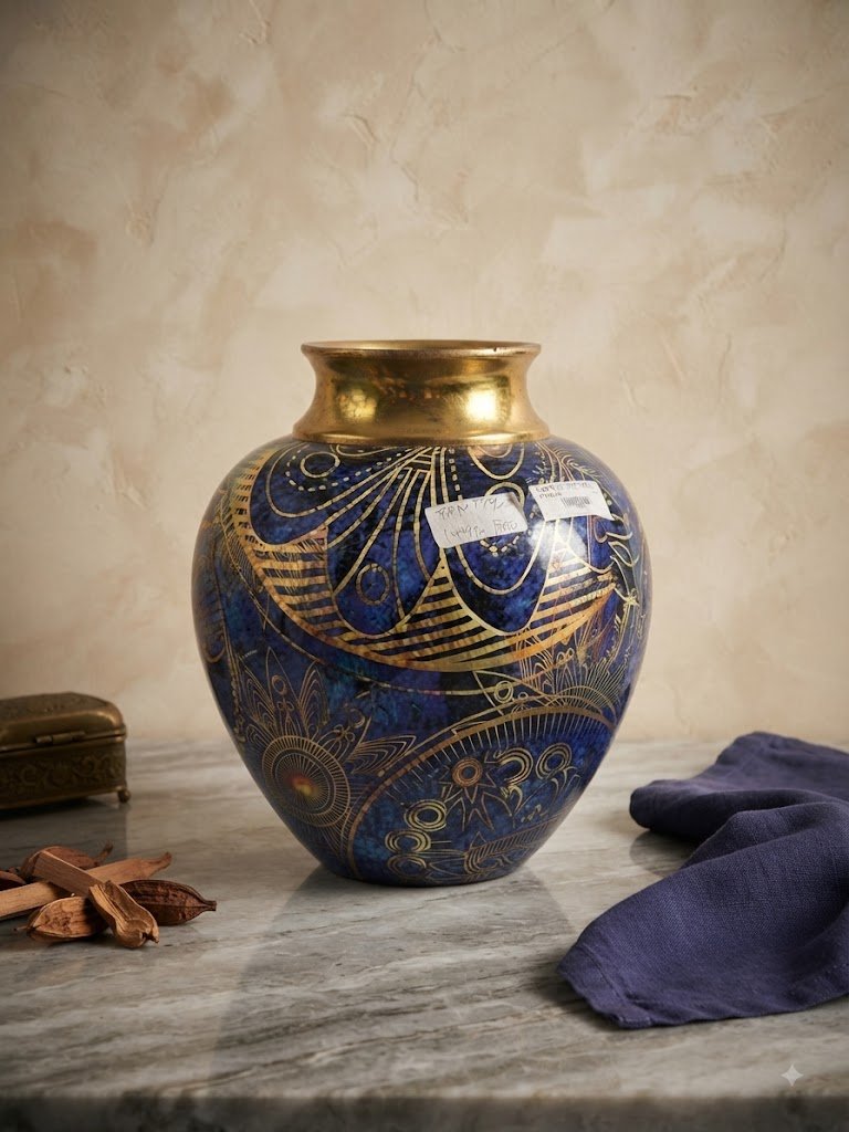 TRM 1792 ( Royal Blue & Gold Handcrafted Decorative Vase )
