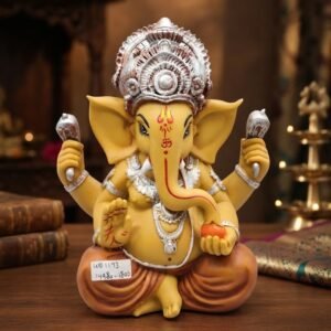 WD.1173 ( Golden Yellow Ganesha Idol with Ornate Crown )