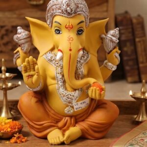 WD.1894  ( Royal Golden Ganesha Idol with Silver Crown & Modak )