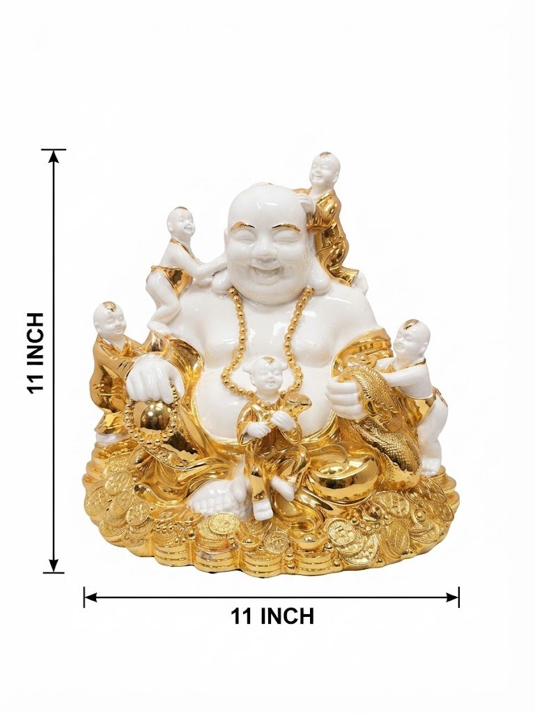 WG.2026 ( Laughing Buddha with Five Children โ White and Gold Prosperity Decorative Statue ) - Image 2