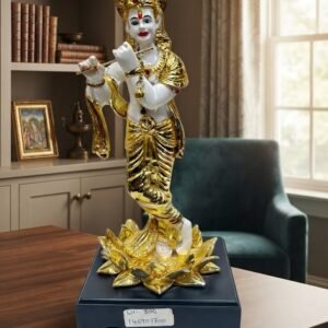 WG.806 ( Lord Krishna Playing the Flute โ Ornate Gold-and-White Decorative Statue )