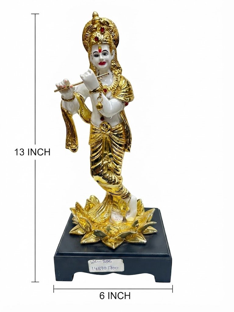 WG.806 ( Lord Krishna Playing the Flute โ Ornate Gold-and-White Decorative Statue ) - Image 2