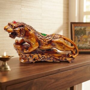 WOODEN TIGER  ( Majestic Wooden Tiger Running Decorative Showpiece )