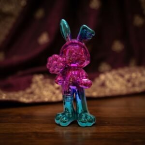 Colorful Metallic Bunny Couple with Flower Decorative Showpiece