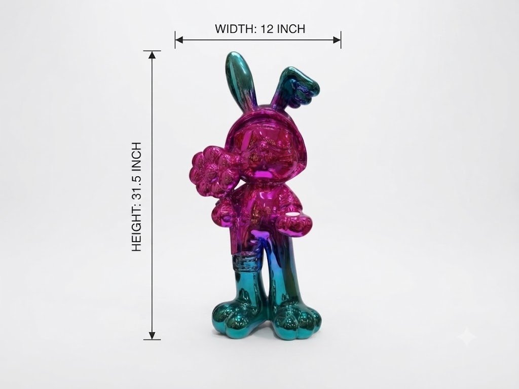 Colorful Metallic Bunny Couple with Flower Decorative Showpiece - Image 2