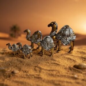 YS1239  ( Royal Golden & Silver Camel Family Decorative Showpiece Set )