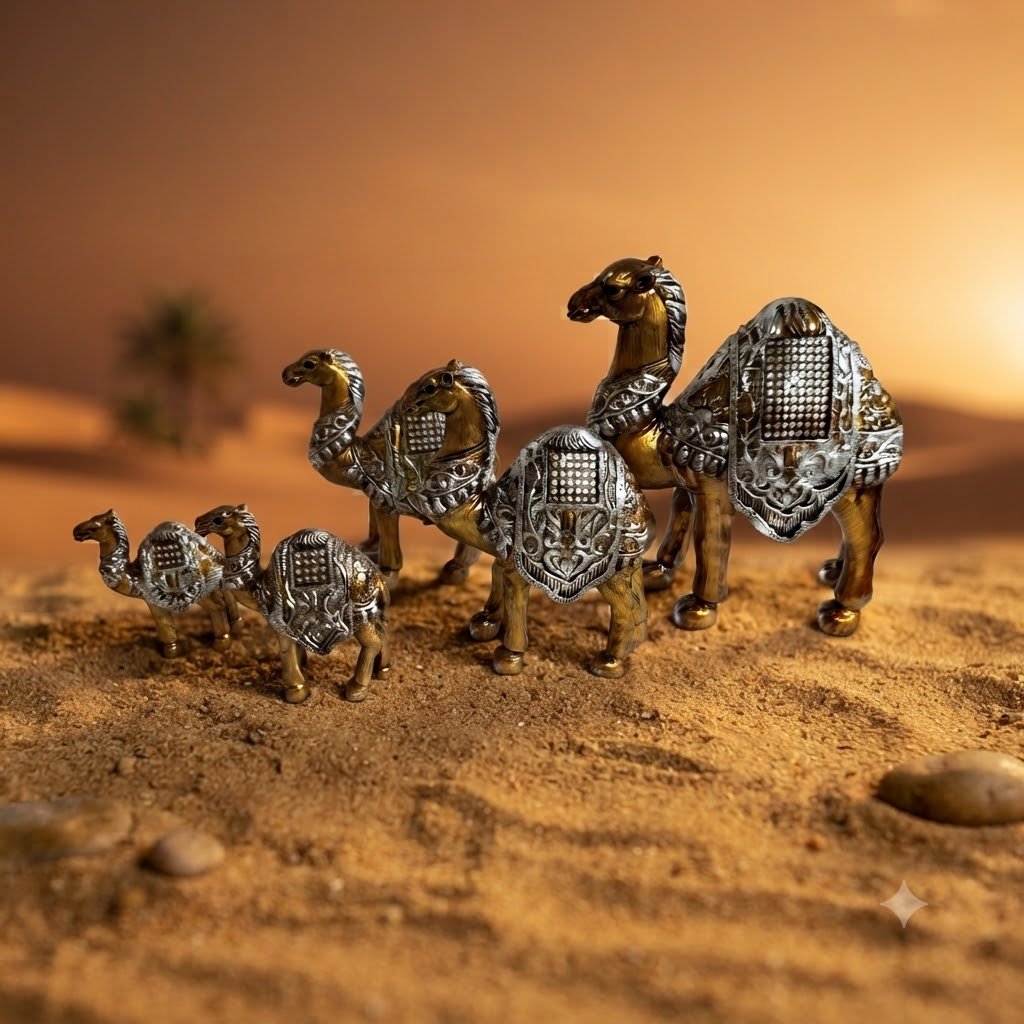 YS1239 ( Royal Golden & Silver Camel Family Decorative Showpiece Set )