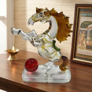 YS1455 ( Crystal Glass Rearing Horse Decorative Showpiece with Red Orb )