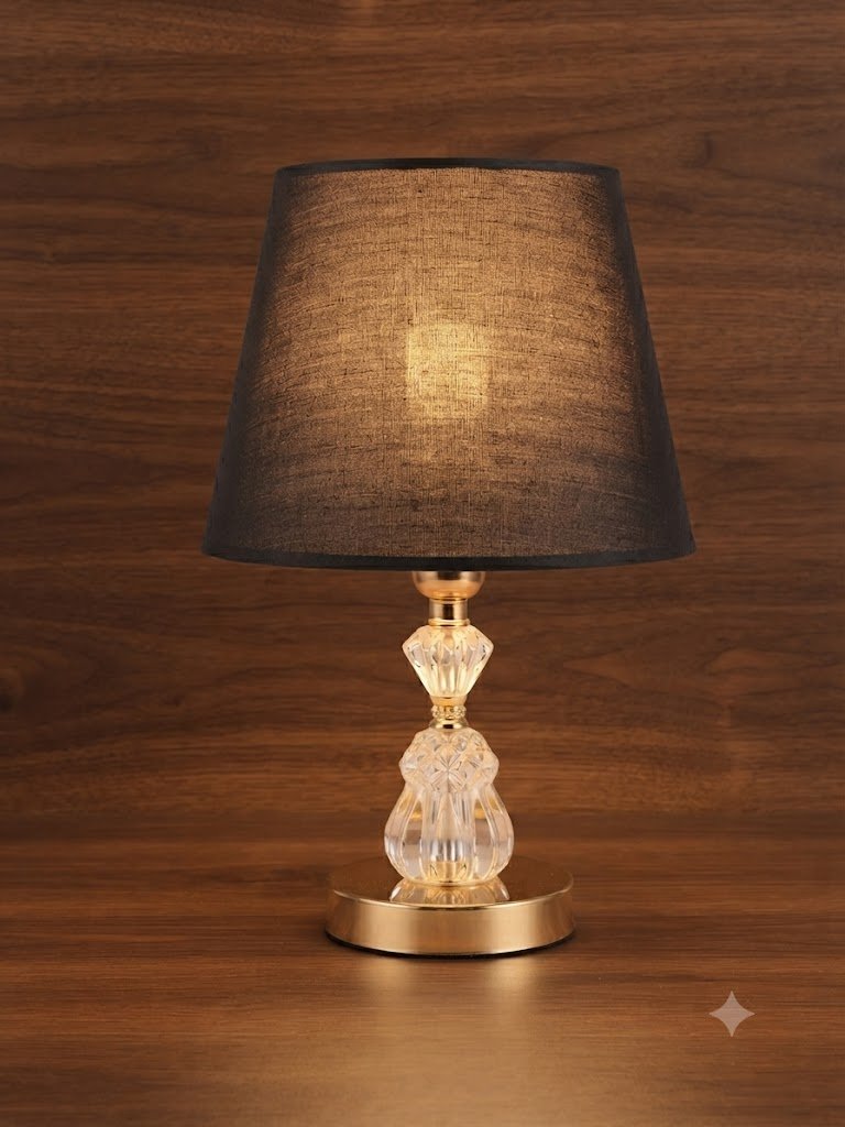 YS1462 ( Elegant Crystal Table Lamp with Bronze Base and Textured Shade )