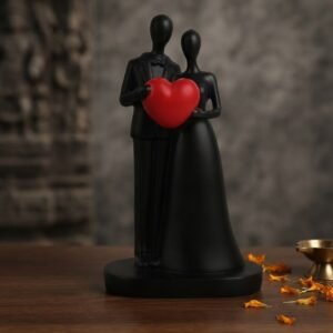 YS1507 ( Elegant Black Couple Love Heart Sculpture – Romantic Decorative Showpiece )