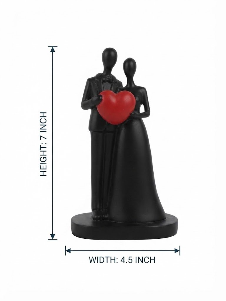 YS1507 ( Elegant Black Couple Love Heart Sculpture โ Romantic Decorative Showpiece ) - Image 2