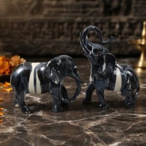 YS155  ( Elegant Black & White Elephant Couple Decorative Showpiece Set )