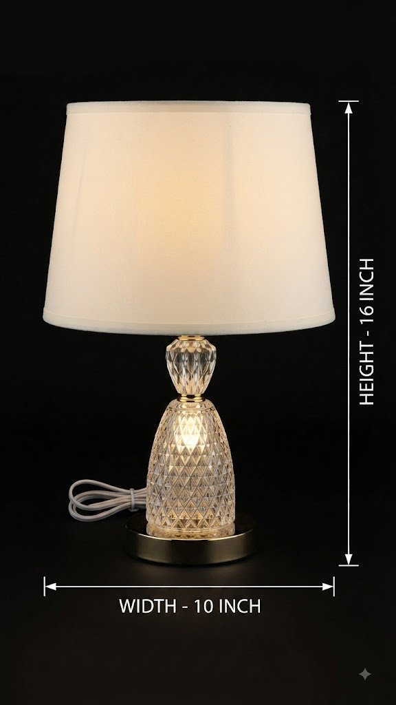 YS2195 ( Elegant Crystal Diamond Table Lamp with White Fabric Shade ) - Image 2