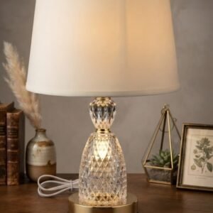 YS2195 ( Elegant Crystal Diamond Table Lamp with White Fabric Shade )