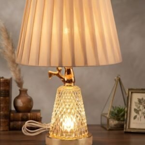 YS2211 ( Elegant Crystal & Golden Table Lamp with Beige Fabric Shade )