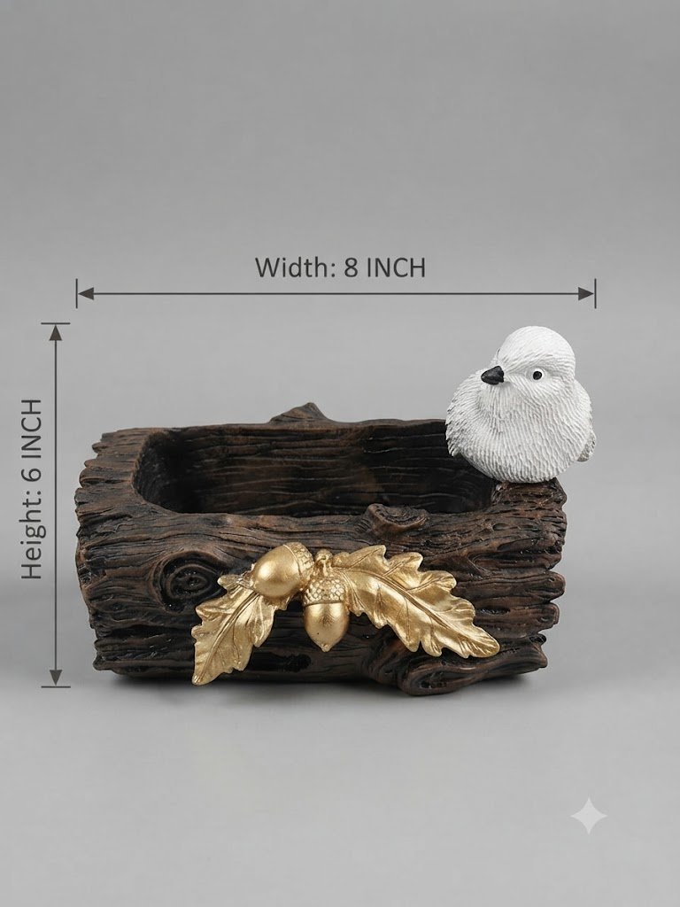 YS2261(D) ( Rustic Acorn Log Planter with White Bird Decorative Accent ) - Image 2
