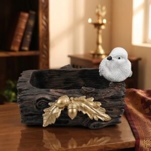 YS2261(D)  ( Rustic Acorn Log Planter with White Bird Decorative Accent )