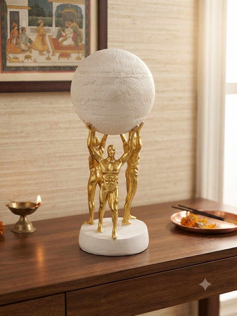 YS2266(D) ( Luxury Golden Atlas-Inspired Sculpture Holding Globe with White Stone Finish )