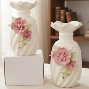 YS2498 ( Elegant Pink Floral Sculpted Ceramic Vase )PCS/CTN.24